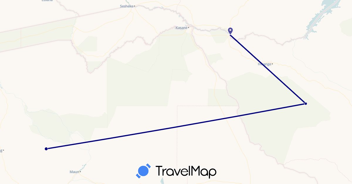 TravelMap itinerary: driving in Botswana, Zambia, Zimbabwe (Africa)